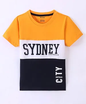 Smarty Boys Cotton Knit Half Sleeves T-Shirt Text & Colour Block  Print -Yellow