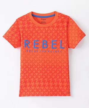 Smarty Boys 100% Cotton Knit Half Sleeves T-Shirt With Text Print - Orange