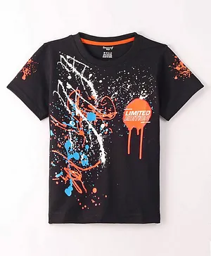 Smarty Boys Cotton Knit Half Sleeves T-Shirt Colour Splash Print -Rich Black