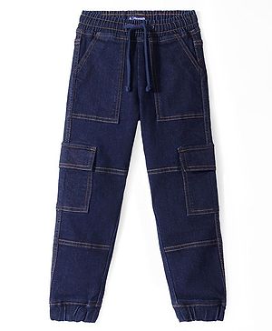 Pine Kids Cotton Elastane Woven Full Length Denim Jeans with Draw Cord - Dark Blue