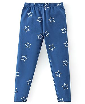 Babyhug Cotton Lycra Knit Full Length Legging Star Print - Navy Blue
