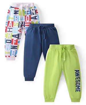 Babyhug Cotton Full Length Lounge and Track Pant Solid & Text Print Pack of 3 - Multicolour