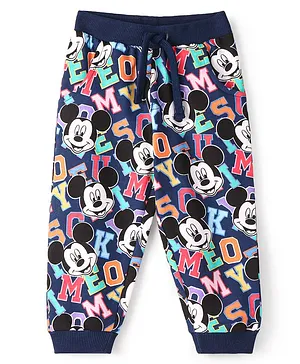 Babyhug Disney Cotton Looper Knit Full Length Lounge Pant Mickey Mouse Print - Navy Blue