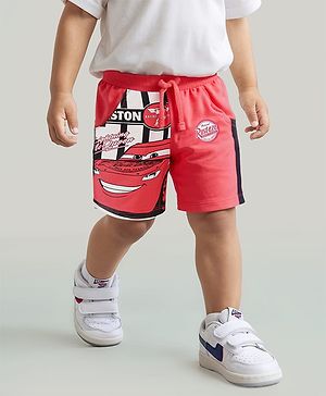 Babyhug Disney Cotton Shorts With Pixar Cars Graphics - Red