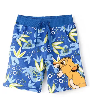 Babyhug Disney Cotton Terry Knit Knee Length Shorts With Lion King Print - Blue
