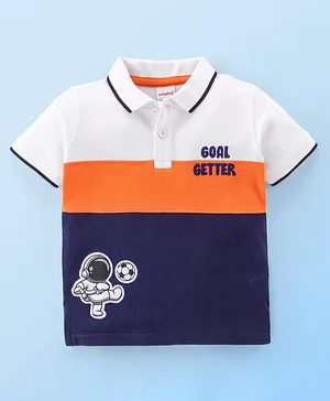 Babyhug Cotton Half Sleeves Polo T-Shirt With Astronaut Applique and Embroidery Detailing - Multicolor