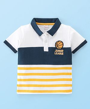Babyhug Cotton Half Sleeves Striped Polo T-Shirt With Baskketball Applique - Multicolor