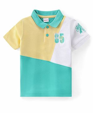 Babyhug 100% Cotton Knit Half Sleeves Polo T-Shirt With Text Embroidery Detailing - Multicolor