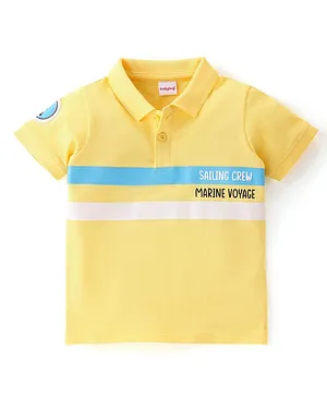 Babyhug 100% Cotton Knit Half Sleeves Polo T-Shirt with Text Print - Yellow