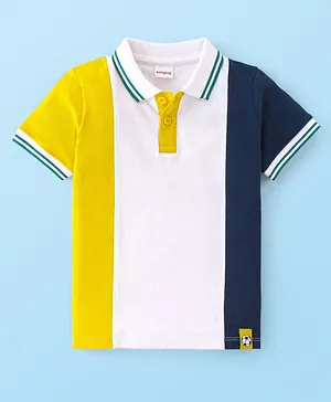 Babyhug 100% Cotton Knit Half Sleeves Polo T-Shirt Cut & Sew Design - Yellow White & Navy Blue