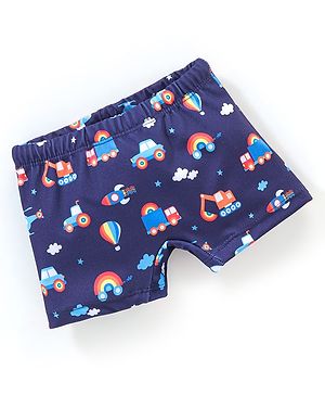 Babyhug Vehicle Print Swimming Trunk - Navy Blue