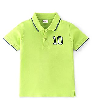 Babyhug 100% Cotton Half Sleeves Polo T-Shirt with Applique Detailing- Lime Green