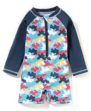 Babyhug Full Sleeves Printed Legged Swimsuit - Multicolour