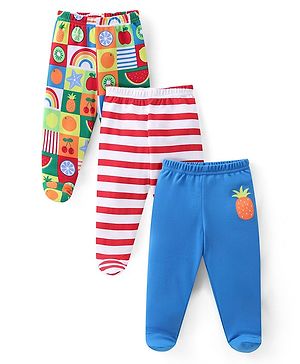 Babyoye 100% Organic Cotton Bootie Leggings With Striped & Fruit Print Pack of 3 - Multicolor