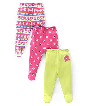 Babyhug 100% Cotton Interlock Knit Bootie Legging Floral Print Pack Of 3 - Multicolor