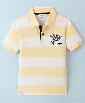 Smarty Boys Cotton Knit Half Sleeves T-Shirt Striped - Yellow & White