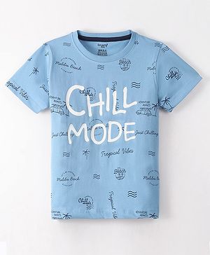 Smarty Boys Premium Cotton Lycra Half Sleeves T-Shirt Text Print -  Aqua Blue