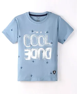Smarty Boys Premium Cotton Lycra Half Sleeves T-Shirt Text Print- Blue
