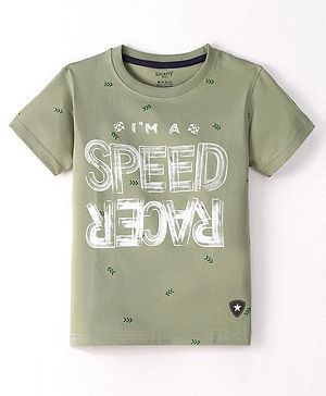 Smarty Boys Premium Cotton Lycra Half Sleeves T-Shirt Text Print- Green