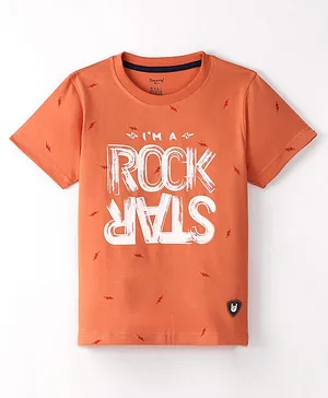 Smarty Boys Premium Cotton Lycra Half Sleeves T-Shirt Text Print- Orange