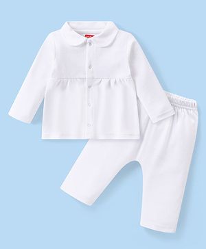 Babyhug Interlock Knit Full Sleeves Night Suit - White