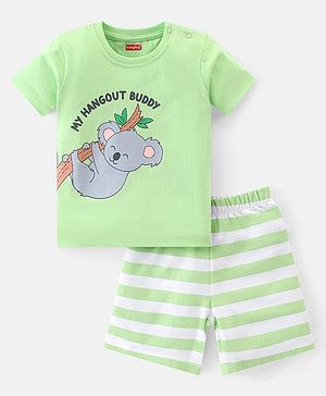 Babyhug Cotton Knit Single Jersey Half Sleeves Night Suit With Koala Print - Green