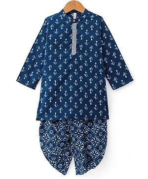 Babyhug  Cotton Woven Full Sleeves Printed  Kurta & Dhoti Set - Blue