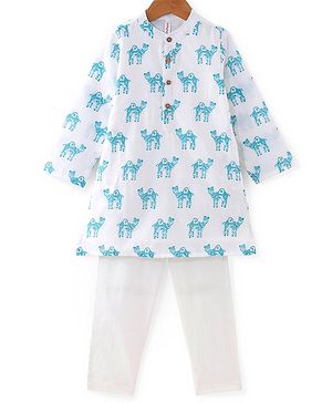 Babyhug Cotton Full Sleeves Kurta Pyjama Set Camel Print - White