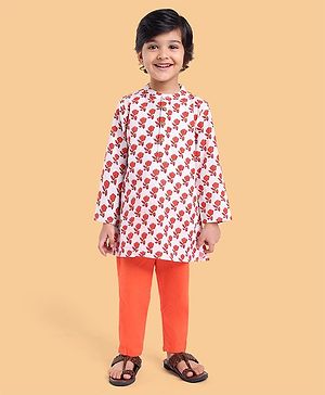 Babyhug Cotton Woven Full Sleeves Kurta Pyjama Set Floral Print - White