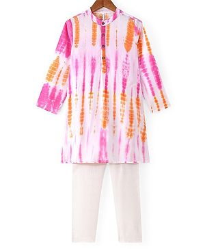 Babyhug Cotton Woven Full Sleeves Kurta & Pyjama Set Tie & Dye Print - Pink