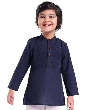 Babyhug Cotton Woven Full Sleeves Front Pleated Kurta - Navy Blue