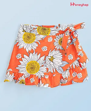 Honeyhap Premium  100% Cotton  Knit  Skorts  With Bio Finish Floral Print - Dragon Fire
