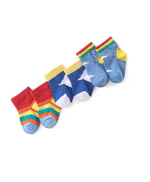 Cute Walk by Babyhug Anti Bacterial Ankle Length Socks Star Design Pack Of 3 - Multicolour