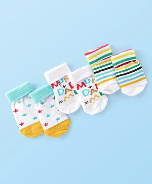 Cute Walk by Babyhug Non Terry Anti Bacterial Anti Skid Ankle Length Socks Striped & Star Design Pack Of 3- Multicolor