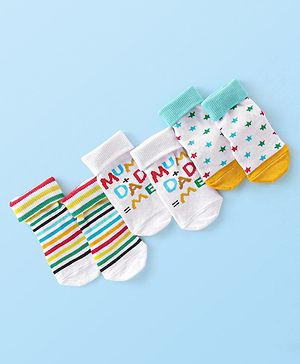 Cute Walk by Babyhug Non Terry Anti Bacterial Anti Skid Ankle Length Socks Striped & Star Design Pack Of 3- Multicolor