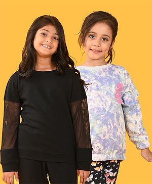 Anthrilo Pack Of 2 Full Sleeves Solid & Colour Splash Sweatshirts - Black & Ecru