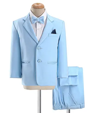 Babyhug Woven Full Sleeves Stretch Party Suit With Bow - Sky Blue