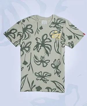 GINI & JONY Cotton Half Sleeves All over Floral Printed Tee - Green