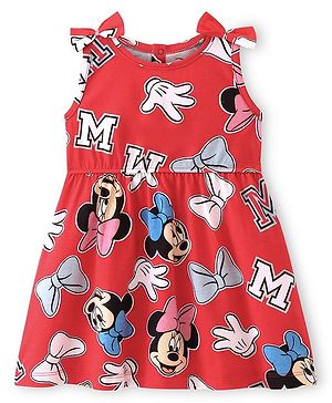 Babyhug Disney Cotton Jersey Knit Sleeveless Minnie Mouse Printed Frock - Red