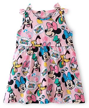 Babyhug Disney Cotton Jersey Knit Sleeveless Minnie Mouse Printed Frock - Pink