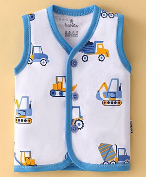 Child World Interlock Knit Sleeveless Vest Vehicle Print - Blue