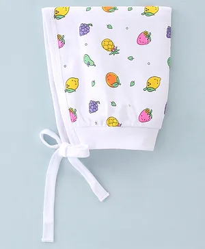 Child World Interlock Cotton Knit Cap Fruit Print White -Diameter 10 cm