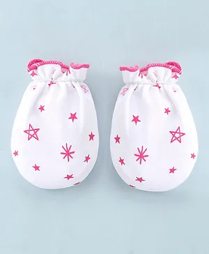 Child World Interlock Cotton Knit Mittens Star Print - Pink