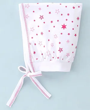 Child World Interlock Cotton Knit Cap with Knot Star Print Pink & White - Diameter 10 cm