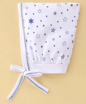 Child World Interlock Cotton Knit Cap with Knot Star Print Blue & White - Diameter 10 cm