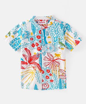 Babyhug 100% Cotton Woven Half Sleeves Mandarin Collar Shirt Floral Print - Multicolour