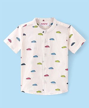 Babyhug 100% Cotton Woven Half Sleeves Shirt With Car Print - White