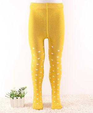 Cute Walk by Babyhug Non Terry Knit Anti Bacterial Footed Tights Polka Dot Design - Yellow