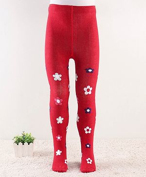 Cute Walk by Babyhug Anti Bacterial Footed Tights Floral Design - Red