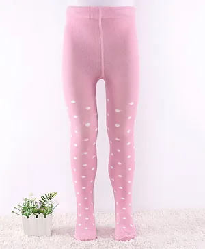 Cute Walk by Babyhug Non Terry Knit Anti Bacterial Footed Tights Polka Dot Design -Candy  Pink
